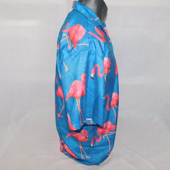 Uzzi Amphibious Gear Mens S Blue Pink Flamingos Hawaiian Camp Short Sleeve Shirt - Picture 6 of 7
